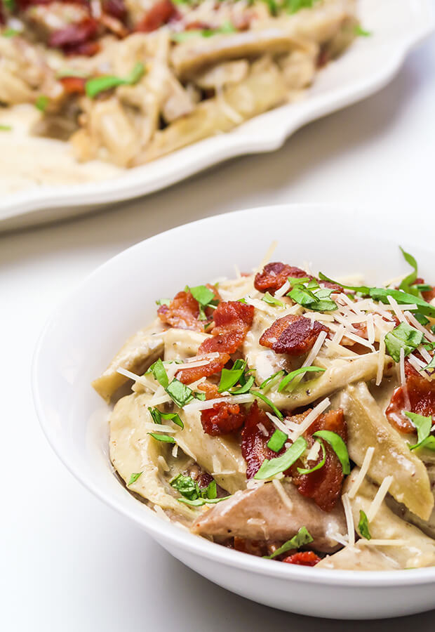 Eggplant and Bacon Alfredo