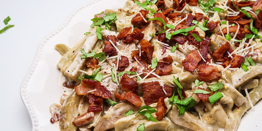 Eggplant and Bacon Alfredo