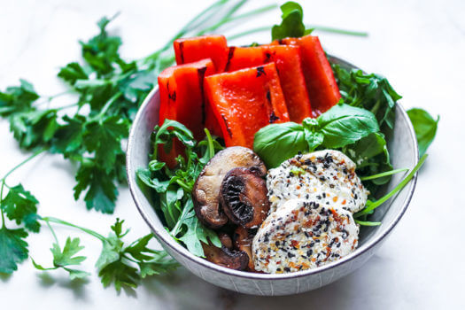 Charred Veggie and Fried Goat Cheese Salad