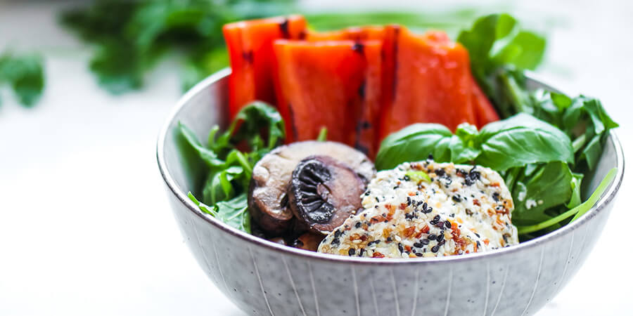 Charred Veggie and Fried Goat Cheese Salad