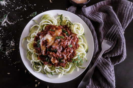 keto friendly pasta: Bolognese Zoodle Bake