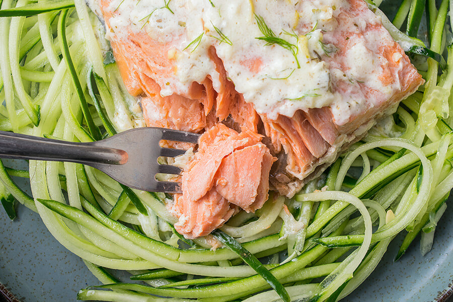 Keto Tzatziki Salmon with Cucumber Noodles