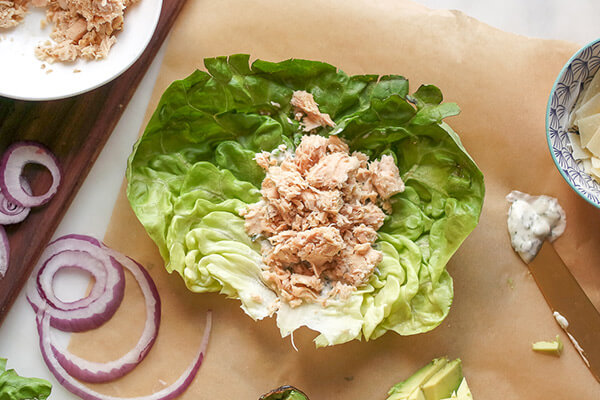 Salmon Lettuce Cups with Lemony Basil Spread 