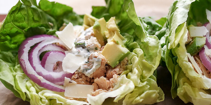 Salmon Lettuce Cups with Lemony Basil Spread 