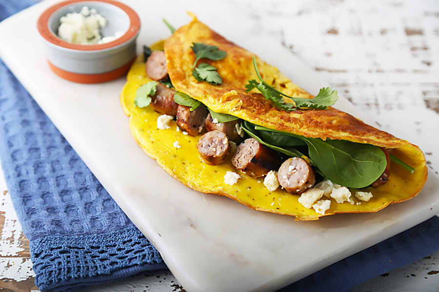 Keto Recipe: Sausage, Spinach, Feta Cheese Omelette