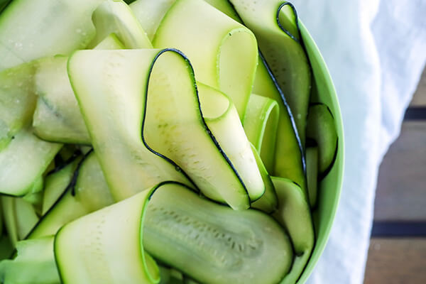 Zucchini Ribbons with Avocado Walnut Pesto