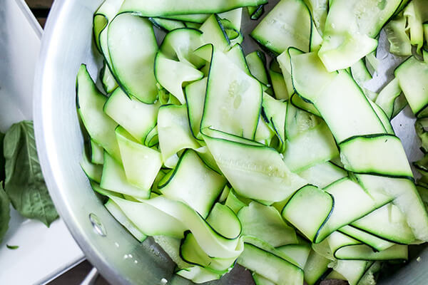 Zucchini Ribbons with Avocado Walnut Pesto